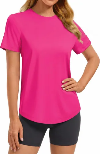 Vista 14 de PINSPARK Camisetas básicas de entrenamiento suaves para mujer, de manga Azul oscuro