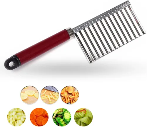 Vista 7 de Cuchillo de corte arrugado de acero inoxidable para papas y zanahorias, papas fritas, verduras y frituras francesas, cortador ondulado, cuchilla