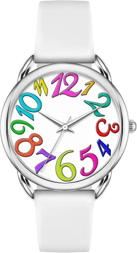 Vista 9 de Bisley Reloj para mujer de cara grande, colorido número arábigo, fácil de leer, correa de silicona suave