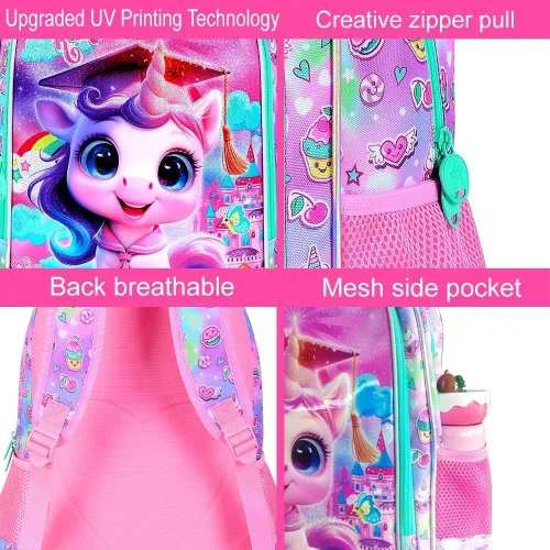 Vista 5 de AGSDON 3PCS Backpacks for Girls, 16" Elementary Kids Backpack Preschool School Bookbags and Lunch Box