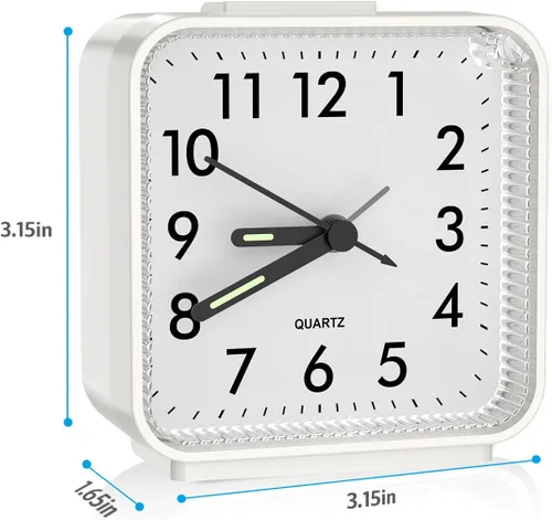 Vista 8 de AMIR Reloj Analógico Silencioso Sin Tic Tac Pequeño, Para Viajar con Función de Repetición y Luz, Sonidos de Tono Ascendente, Reloj de Alarma Fuerte