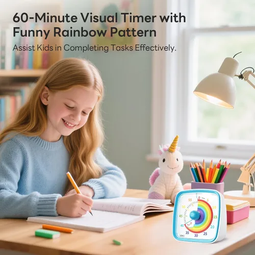 Vista 2 de Yunbaoit Temporizador visual con luz nocturna, temporizador de cuenta regresiva de arco iris de 60 minutos para niños y adultos, herramienta
