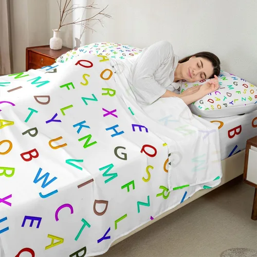 Vista 3 de Feelyou Juego de ropa de cama con alfabeto 3D, juego de sábanas coloridas del alfabeto inglés para niños y adultos, sábanas de dibujos animados
