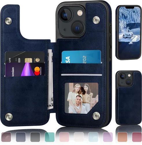 Vista 16 de DJDUCK Funda diseñada para iPhone 13 con tarjetero y cierre magnético, protección de cuero con bloqueo RFID, a prueba de golpes, para mujeres
