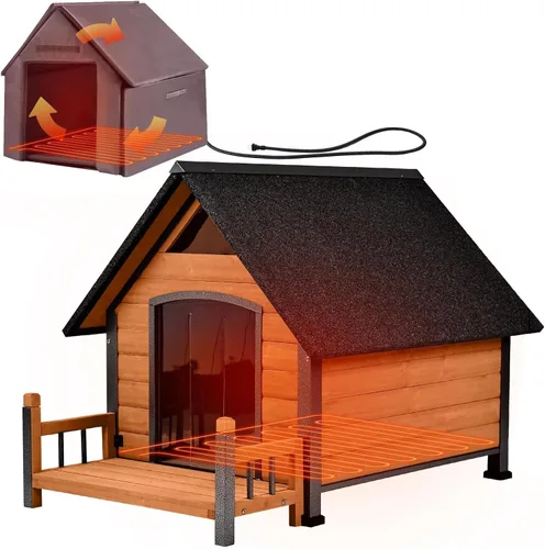 Vista 7 de Jaula de madera para perros para interiores y exteriores con marco de hierro antimasticación para perros pequeños, medianos y grandes, eleva