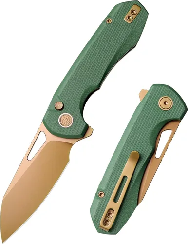 Vista 14 de RT-CAMEL - Cuchillo de bolsillo plegable, cierre con forro de botón, hoja de acero 14C28N de 3.1 pulgadas, cuchillo EDC con mango de micarta