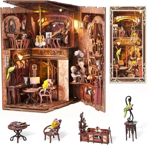 Vista 24 de CCCDF Kit de rincón de libros, rompecabezas de madera 3D para adultos, adolescentes, kit de bricolaje en miniatura para casa de muñecas, soporte