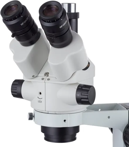 Vista 4 de AmScope Microscopio de zoom estéreo simulfocal 3.5X-45X en soporte de brazo único con luz de anillo de 144 LED y cámara de 10MP