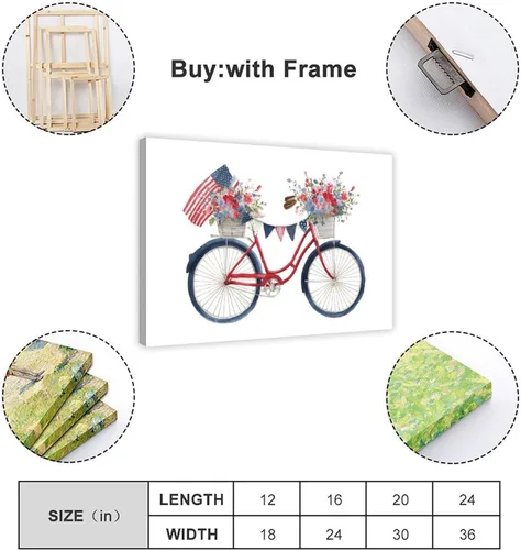 Vista 2 de JDBeehpy 1pcs Frame Flower Bicycle Oil Painting Creative Wall Art American Creative Modern Poster Bathroom Gallery Apartment Home Decoration