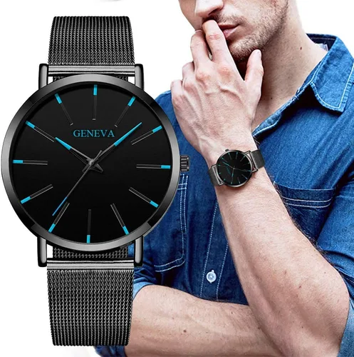 Vista 2 de Weicam Reloj de pulsera de cuarzo analógico con correa de malla simple para hombre, 6 piezas, Movimiento de cuarzo