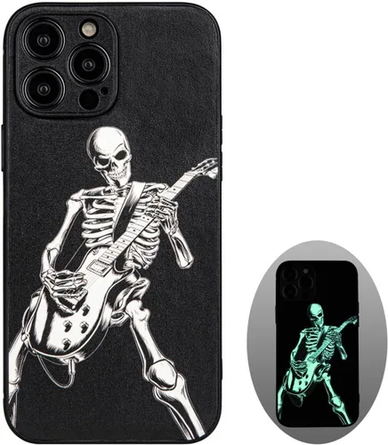 Vista 14 de X spirit Funda genial para iPhone 11, diseño de esqueleto de calavera, estilo gótico atrevido emo luminoso, dedo medio, rock n roll, se ilumina