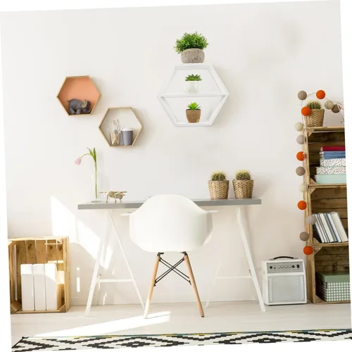 Vista 2 de IMIKEYA Estante de madera montado en la pared pequeño organizador de mesita de noche almacenamiento maceta soporte diseño hexagonal 1pc