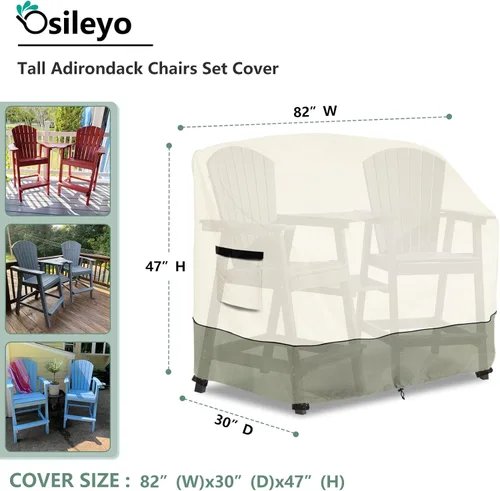 Vista 2 de Juego de sillas altas Adirondack para sillas de balcón de polietileno con bandeja de conexión, taburetes de patio, 100% impermeable, resistente Beige