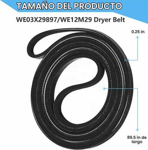 Vista 2 de WE12M29 WE03X29897 - Cinturón de secadora (89.5 pulgadas) se adapta a Whirlpool, Hotpoint, GE DryBelt Replacement, Reemplazo para correa