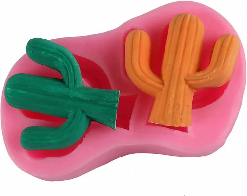 Vista 2 de Juego de 2 moldes de silicona para cactus, moldes para cactus MoldFun para fondant, pasta de goma, chocolate, dulces, velas