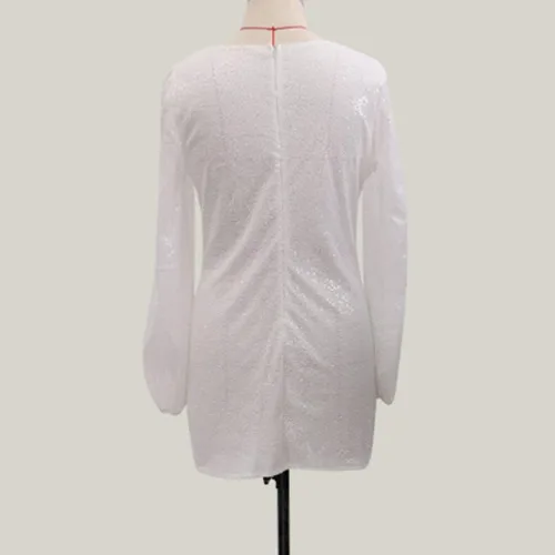 Vista 7 de Vestidos de moda para mujer, vestido largo de lentejuelas para fiesta, cuello alto, manga de cintura, sexy, mini vestido para mujer