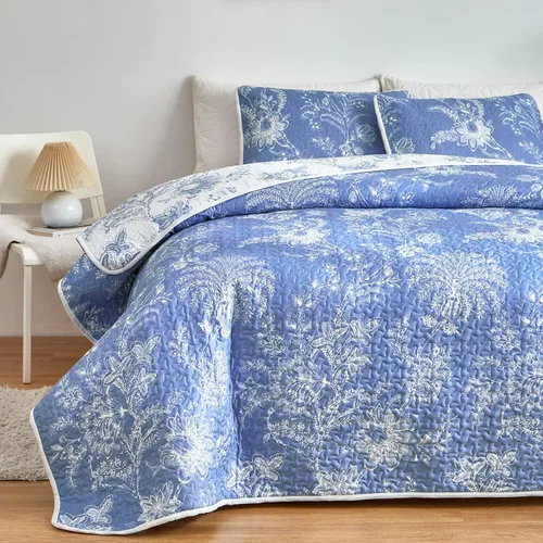 Vista 2 de Flysheep Juego de edredón reversible tamaño individual, juego de ropa de cama de verano de 2 piezas con estampado botánico floral botánico blanco