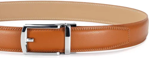 Vista 4 de Cinturón de vestir cafénegro para hombre, con trinquete y hebilla automática, con ajuste de 35mm de ancho