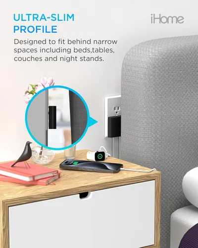 Vista 4 de iHome Bloque de cargador de pared multipuerto de 32 W, 3 puertos, 1 USB-C, 2 USB-A Fast Charging, Power Delivery, Foldable Prongs, Slim Flat