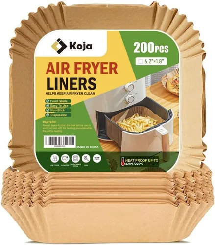 Vista 10 de Koja 100 forros desechables para freidora de aire de pergamino, papel antiadherente a prueba de grasa, forros de papel de hornear redondos de 6.5