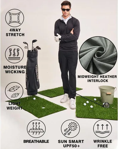 Vista 4 de Long Sleeve Golf Shirt Men 14 Zip Pullover Mens Long Sleeve Sun Protection Shirts UPF 50 Lightweight Athletic Pullover