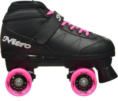 Vista 5 de Epic Skates Patines de cuatro velocidades Super Nitro para interior/exterior, Juventud 4, Negro/Rosa