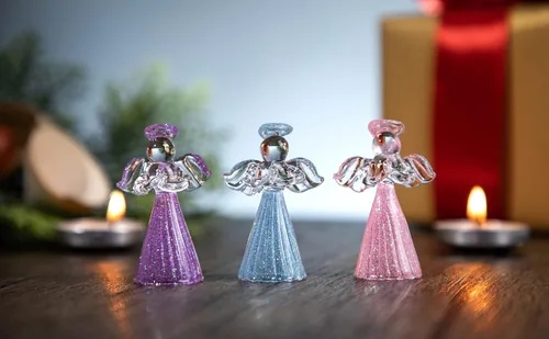Vista 6 de 12 adornos de ángel dorado de cristal, ángeles de la guarda, adornos para árbol de Navidad de 2.1 pulgadas, colorido mini ángel colgante hilado