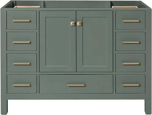 Vista 24 de ARIEL Cambridge Mueble base de tocador de baño de 36 pulgadas, madera maciza, 2 puertas de cierre suave, 5 cajones de cola de milano, roble marrón