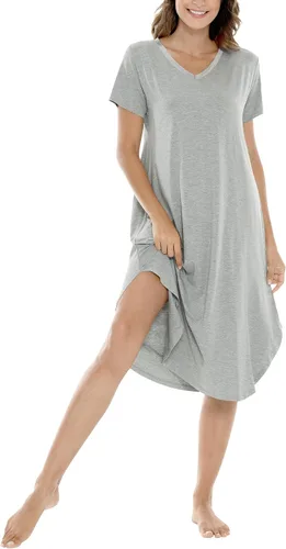 Vista 47 de NACHILA Bamboo Viscose Nightgowns for Women Cooling Short Sleeve Sleepshirt A-aqua Green