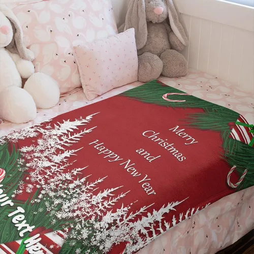 Vista 5 de Merry Christmas Blanket, Custom Throw Blanket with Name, Personalized Flannel Christmas Blanket for Couch Sofa, 30" x 40
