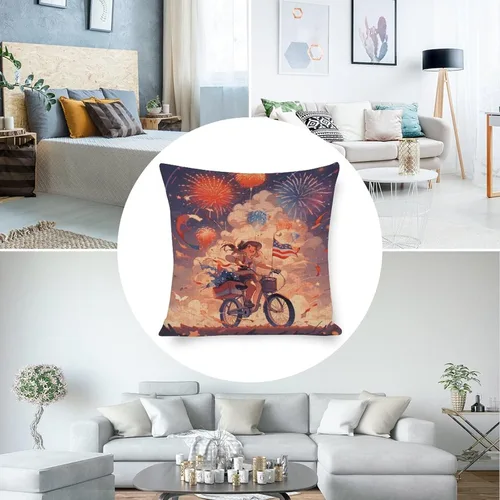 Vista 5 de Funda de cojín de lino para decoración del hogar al aire libre, 4 de julio, Día de la Independencia, celebración del 4 de julio, celebración retro
