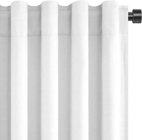 Vista 93 de Topfinel cortinas opacas de lino beige y blanco de 63 pulgadas de largo, 2 paneles para ventana pequeña, estilo natural de abedul bohemio y rústico