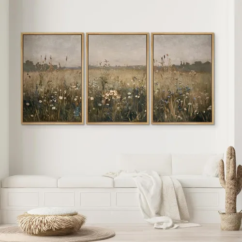 Vista 50 de SIGNWIN Lienzo enmarcado para pared, juego de arte pastel con cadena montañosa, bosque, niebla, naturaleza silvestre, ilustraciones modernas, arte