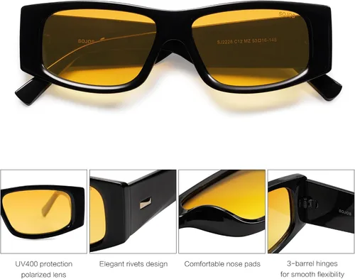 Vista 4 de SOJOS Gafas de sol polarizadas rectangulares Y2K de moda para mujeres y hombres, gafas de sol rave de diseñador de moda SJ2228
