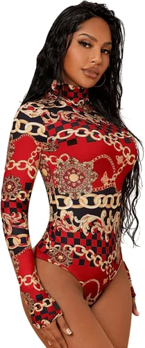 Vista 3 de SweatyRocks Enterizo básico de manga larga con cuello alto sólido para mujer