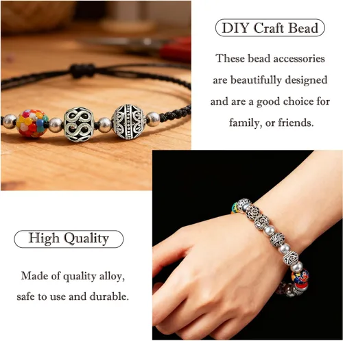 Vista 3 de 40 piezas de cuentas espaciadoras de tubo metálico para fabricación de joyería, cuentas de paracord de agujero grande plateadas, cuentas