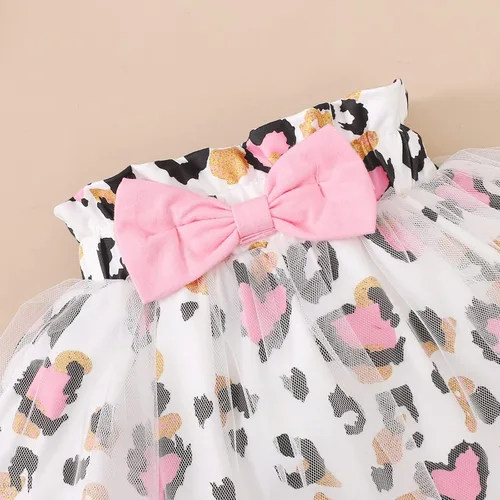 Vista 7 de Conjunto de mameluco y vestido de malla de leopardo para niñas con diadema