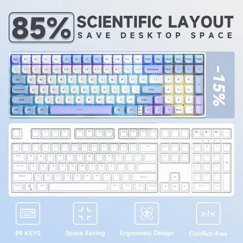 Vista 3 de Aula S100 Pro Wireless Gaming Keyboard, Tri-Mode Connection (Bluetooth2.4GHzUSB-C), RGB Backlit Mechanical Keyboard with Number Pad, Customizable