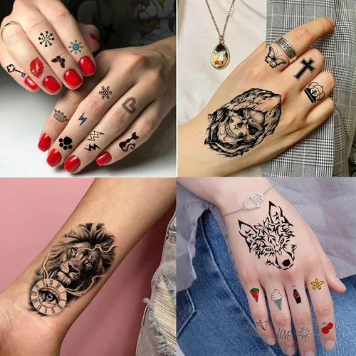 Vista 5 de 60 hojas de tatuajes temporales 3D de león y tigre geniales para hombres y mujeres, tatuajes falsos pequeños y aterradores de diablo, calavera