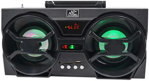 Vista 6 de NYC Acoustics NPB3 Dual 4 "Altavoz Bluetooth Boombox portátil+USB/SD/LED+Remoto, Negro