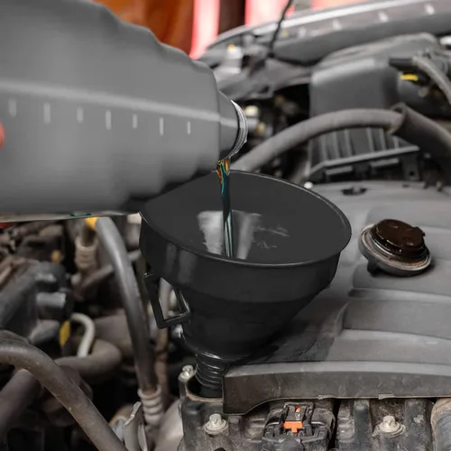 Vista 5 de Juego de 6 piezas de embudos automotrices, embudos de boca ancha para combustible, embudo de aceite de cuello largo de plástico, embudo flexible
