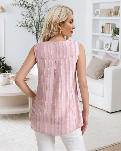 Vista 14 de Timeson - Camiseta de gasa sin mangas, blusa tipo túnica informal de doble capa para mujer