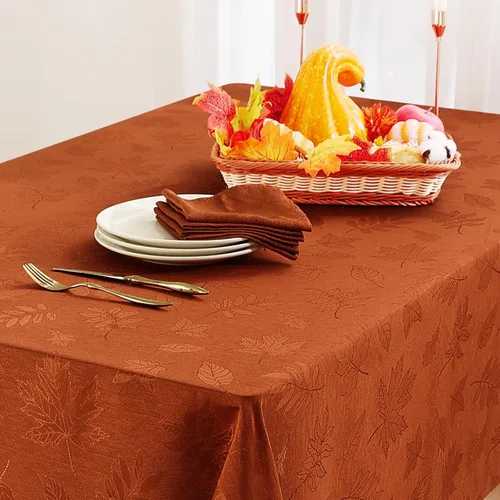 Vista 2 de Smiry Mantel rectangular de damasco impermeable de 60 x 102 pulgadas, patrón de hojas, manteles de tela jacquard para fiestas y cenas de vacaciones