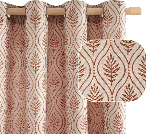 Vista 20 de BGment - Cortinas francesas de campo amarillas mostaza de 63 pulgadas de largo para dormitorio, patrón botánico de jacquard de hojas, estilo rústico
