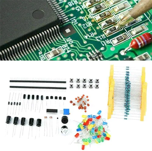 Vista 6 de Surtido de kit de componentes electrónicos DIY, resistencias 1818PCS, LED, triodo, condensadores, diodos, PCB, potenciómetro, resistencia variable