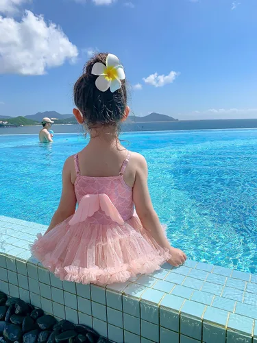 Vista 3 de Nomi&Me Traje de baño para niña pequeña, traje de baño de una pieza, vestido de tutú de sirena de princesa, falda de natación