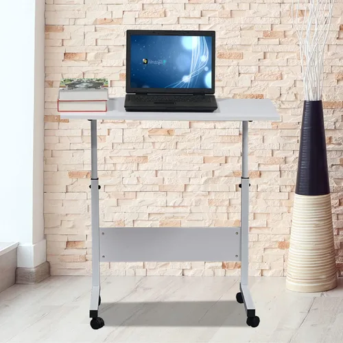 Vista 12 de Mesa de TV ajustable con ruedas, mesa lateral para aperitivos con ruedas, mesa portátil en forma de C, mesa de mesa móvil de madera para computadora