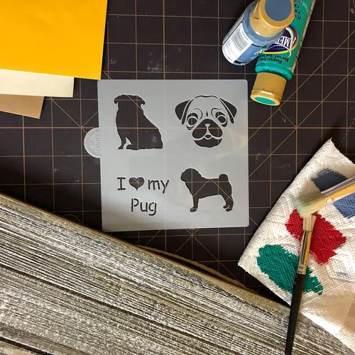 Vista 3 de Plantilla de galletas y manualidades I Love My Pug de Designer Stencils