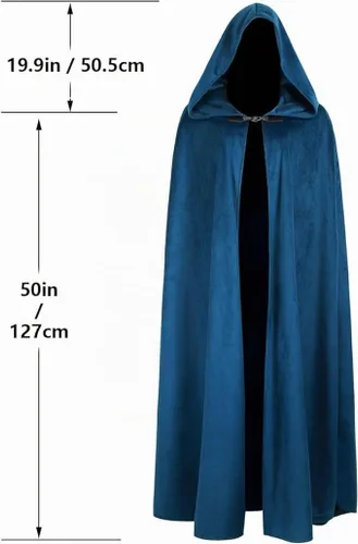 Vista 4 de JPXH Capa medieval con capucha, capa renacentista, disfraz de Halloween Azul