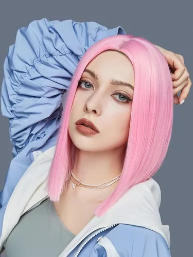 Vista 2 de Entranced Styles - Peluca colorida de cabello sintético liso, de raya en medio y longitud al hombro, para mujer, moderna